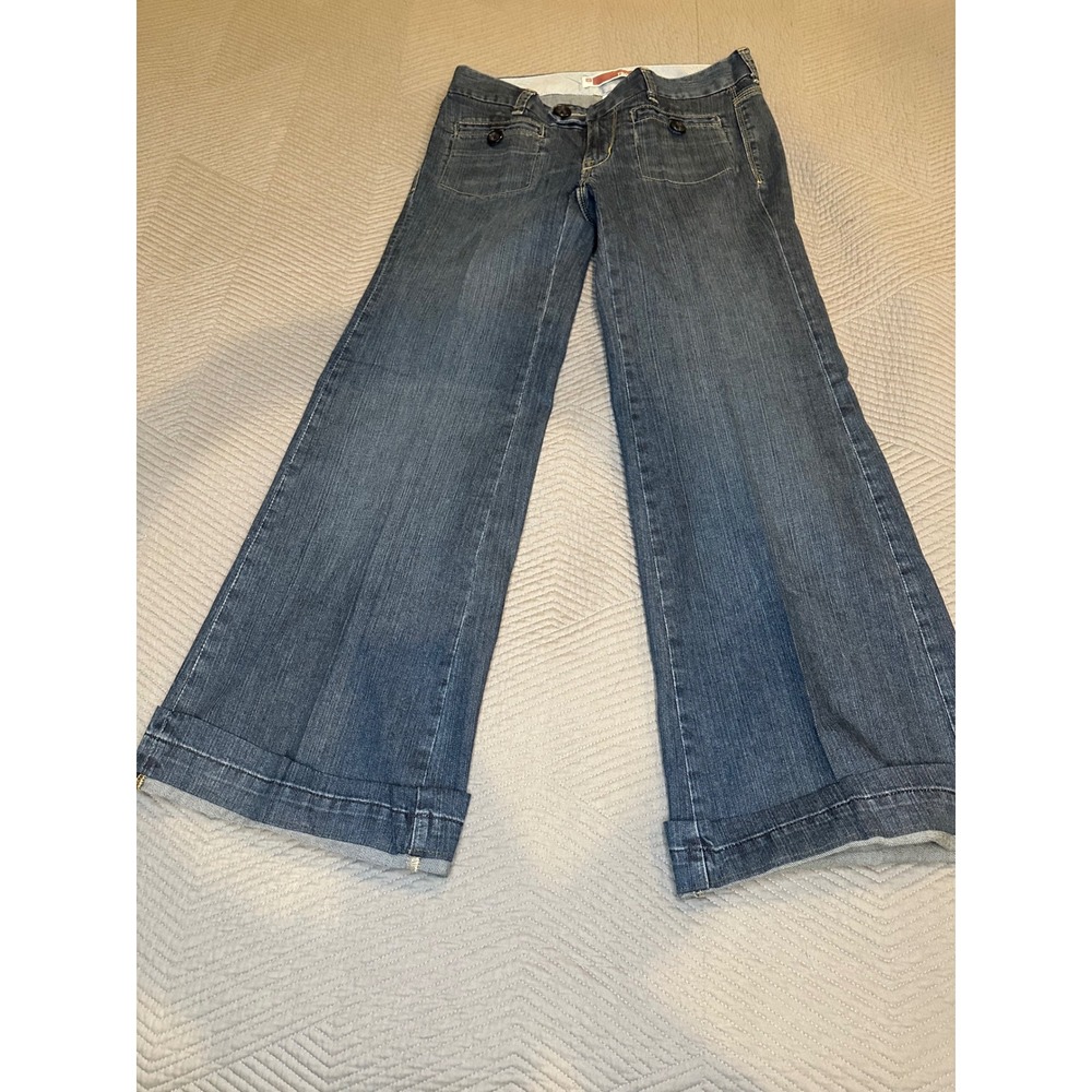 Gap Trouser Jeans Womens 2 Dark Wash Wide Leg Cuffed Front Patch Pocket Denim
